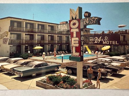 24th Street Motel, 1960 s Postcard showing the Full Exterior & Neon Sign, North Wildwood NJ Sale