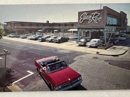 Eden Roc Motel Postcard, 1960 s Exterior with Old Convertible, Wildwood, New Jersey on Sale