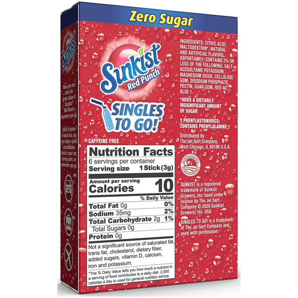 Sunkist Zero Sugar Singles-to-Go - Red Punch - 6 sticks Online Hot Sale