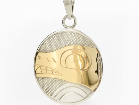 14K Gold and Sterling Silver Pendant | Wolf by Justin Rivard For Sale