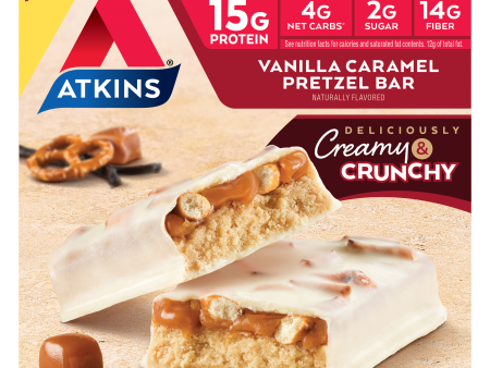 Atkins - Meal Bars - Vanilla Caramel Pretzel - 5 Bars For Sale