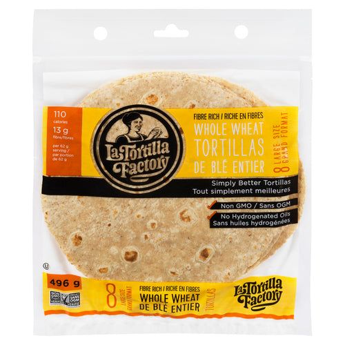 LaTortilla - 8 Large Fiber Rich Whole Wheat Tortilla - 496 g For Discount