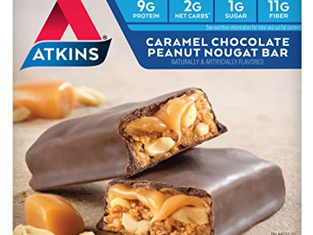 Atkins - Snack Bar - Caramel Chocolate Peanut Nougat - 5 Bars on Sale